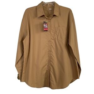 DSG women’s BF woven collared button down long sleeve shirt large sahara sand